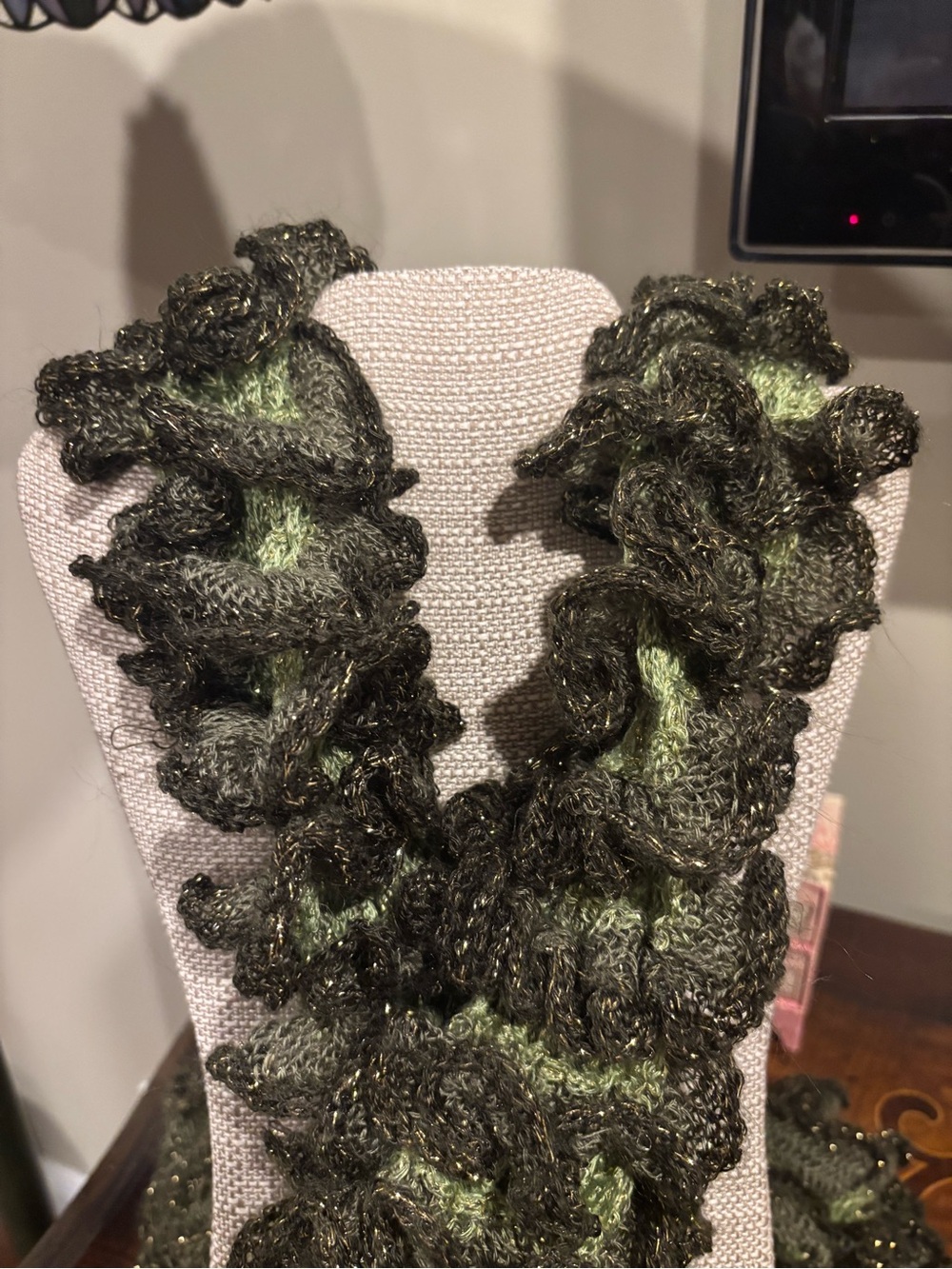 Handmade Olive Green Ruffle Scarf - Picture 2 of 2
